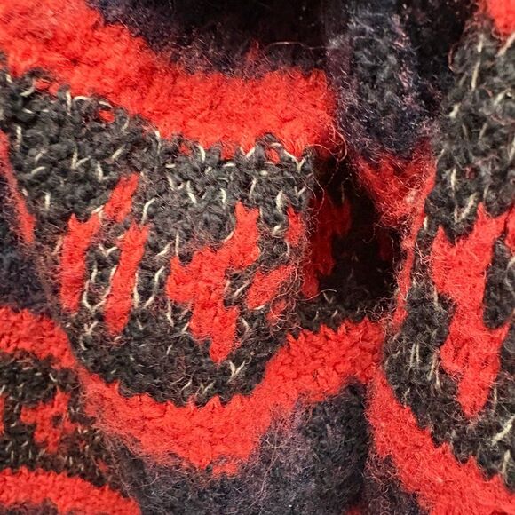 Free People L Red Gray Boat Neck Sweater Alpaca Wool Cotton Boho Preppy Classy - Picture 5 of 8